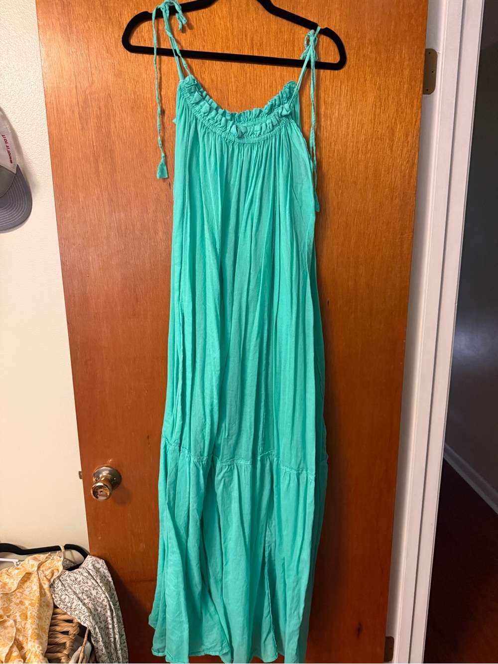 Women's Turquoise Maxi Dress with Tie Straps - from Italy